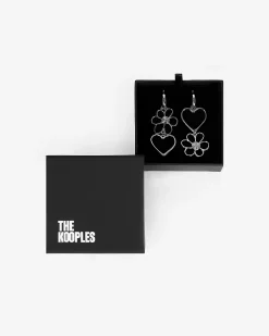 Boucles d'oreilles cœurs et fleurs argentées
