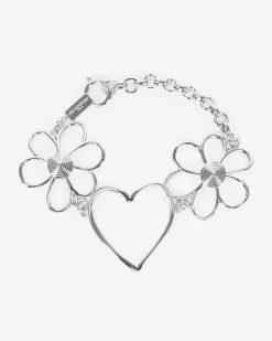 Bracelet cœurs et fleurs argenté