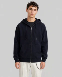 Cardigan à capuche en laine mérinos marine