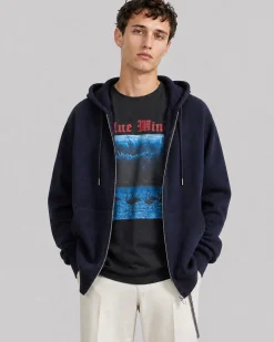 Cardigan à capuche en laine mérinos marine