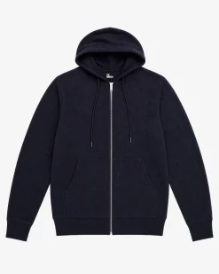 Cardigan à capuche en laine mérinos marine