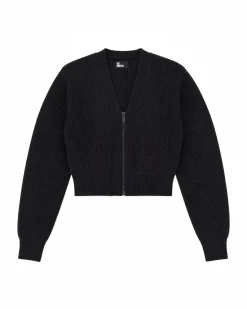 Cardigan court zippé en laine mérinos gris