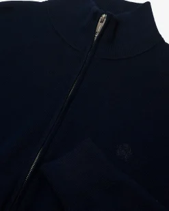 Cardigan en laine double face à zip marine
