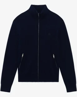 Cardigan en laine double face à zip marine