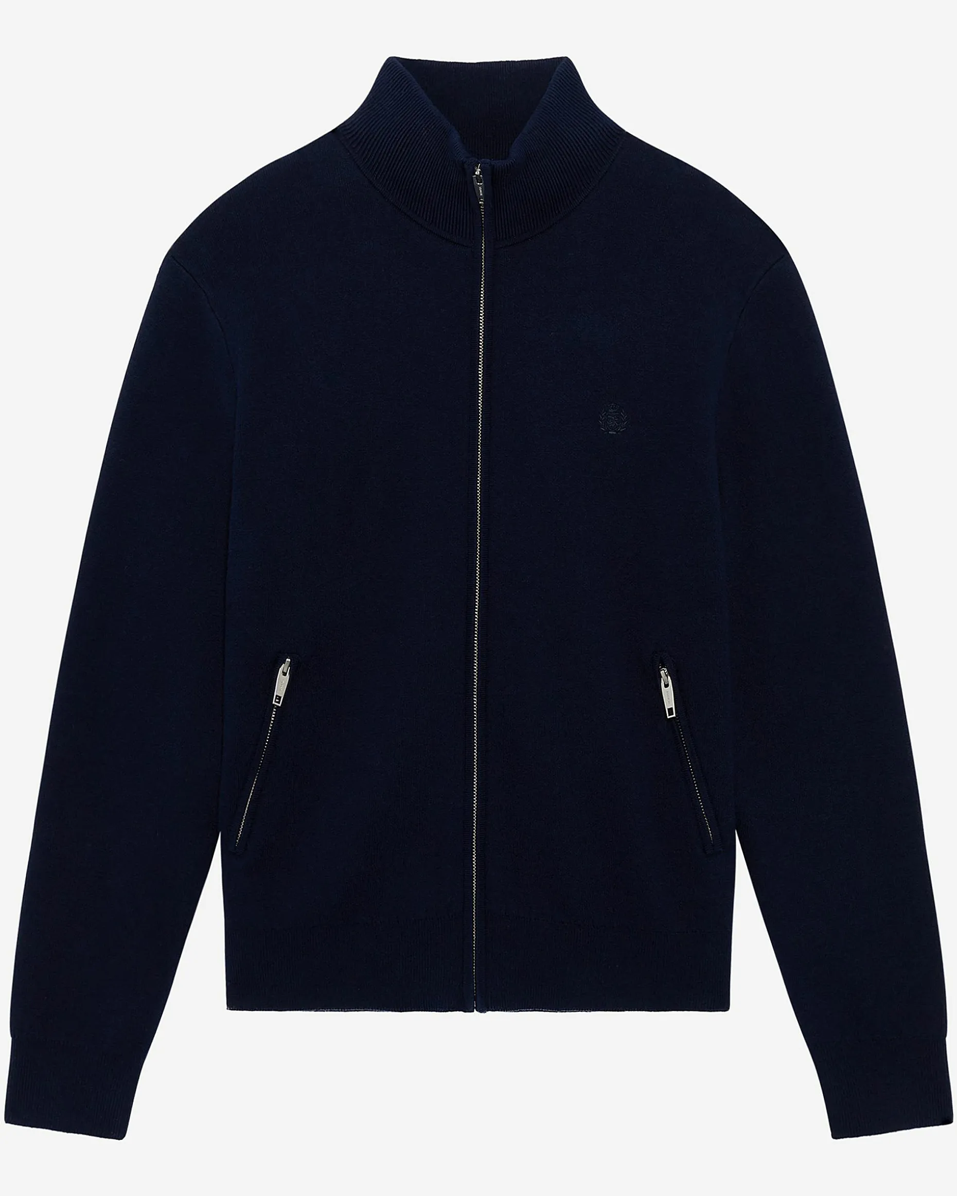 Cardigan en laine double face à zip marine