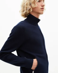 Cardigan en laine double face à zip marine