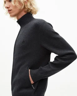 Cardigan en laine double face à zip gris