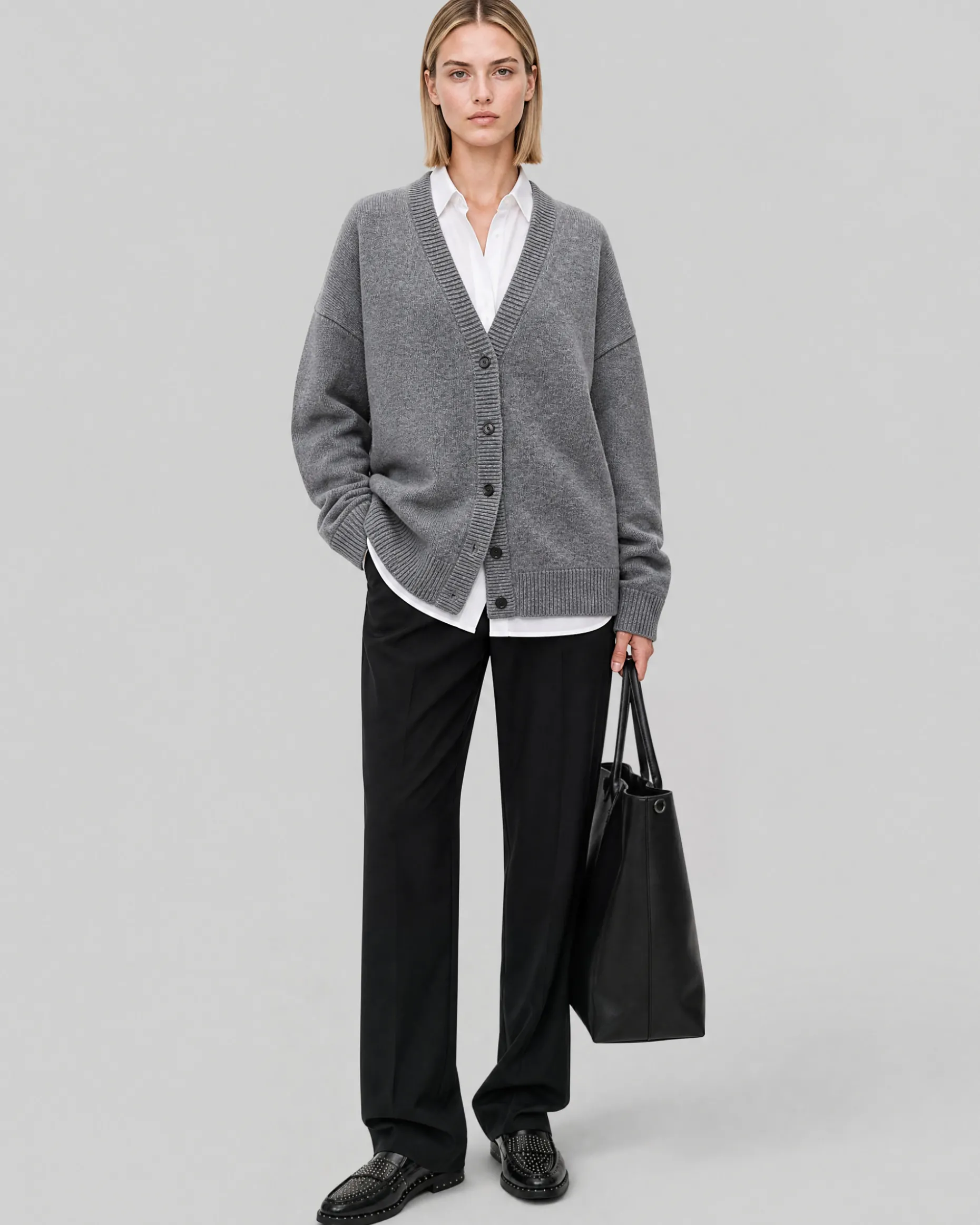 Cardigan en laine mérinos et cachemire gris