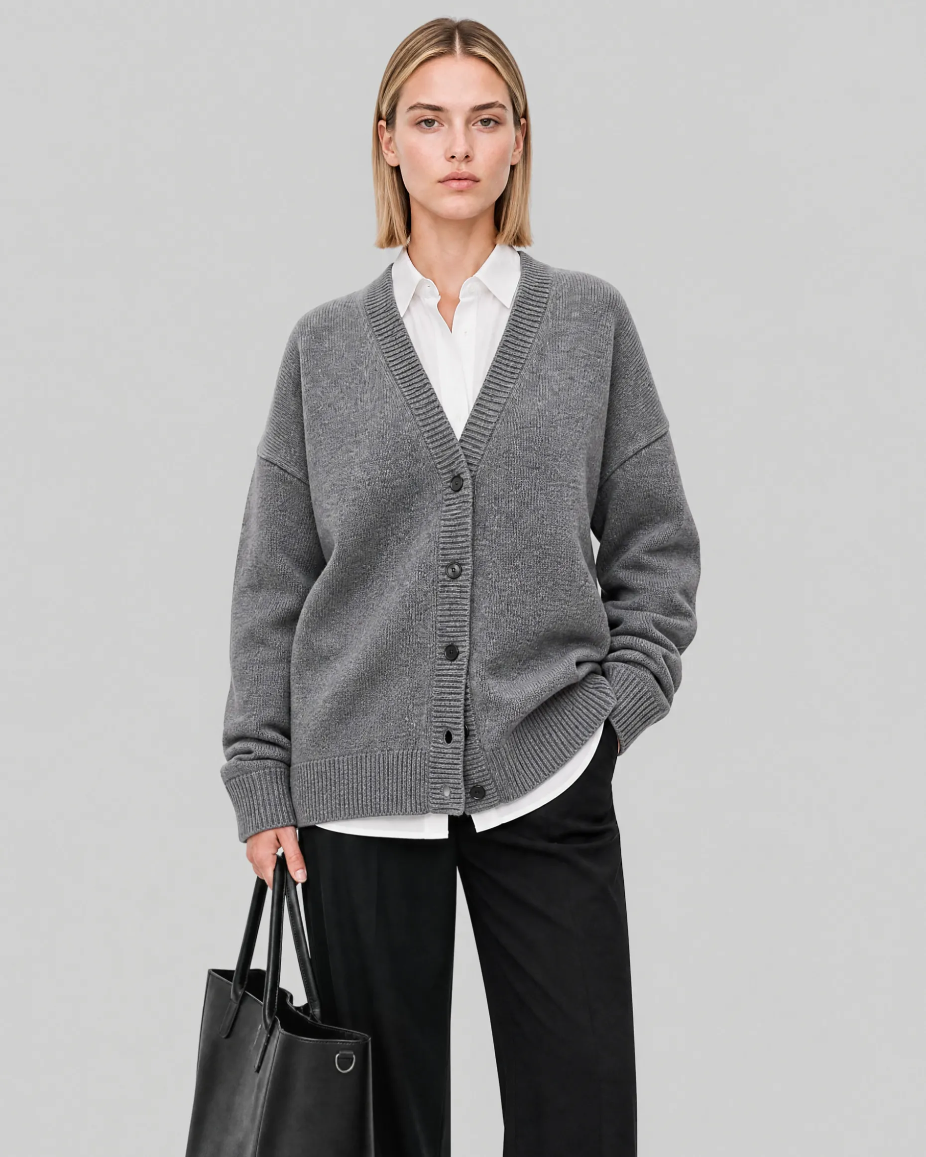 Cardigan en laine mérinos et cachemire gris