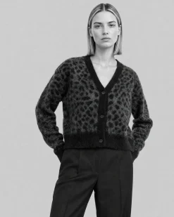 Cardigan en mohair mélangé motif léopard
