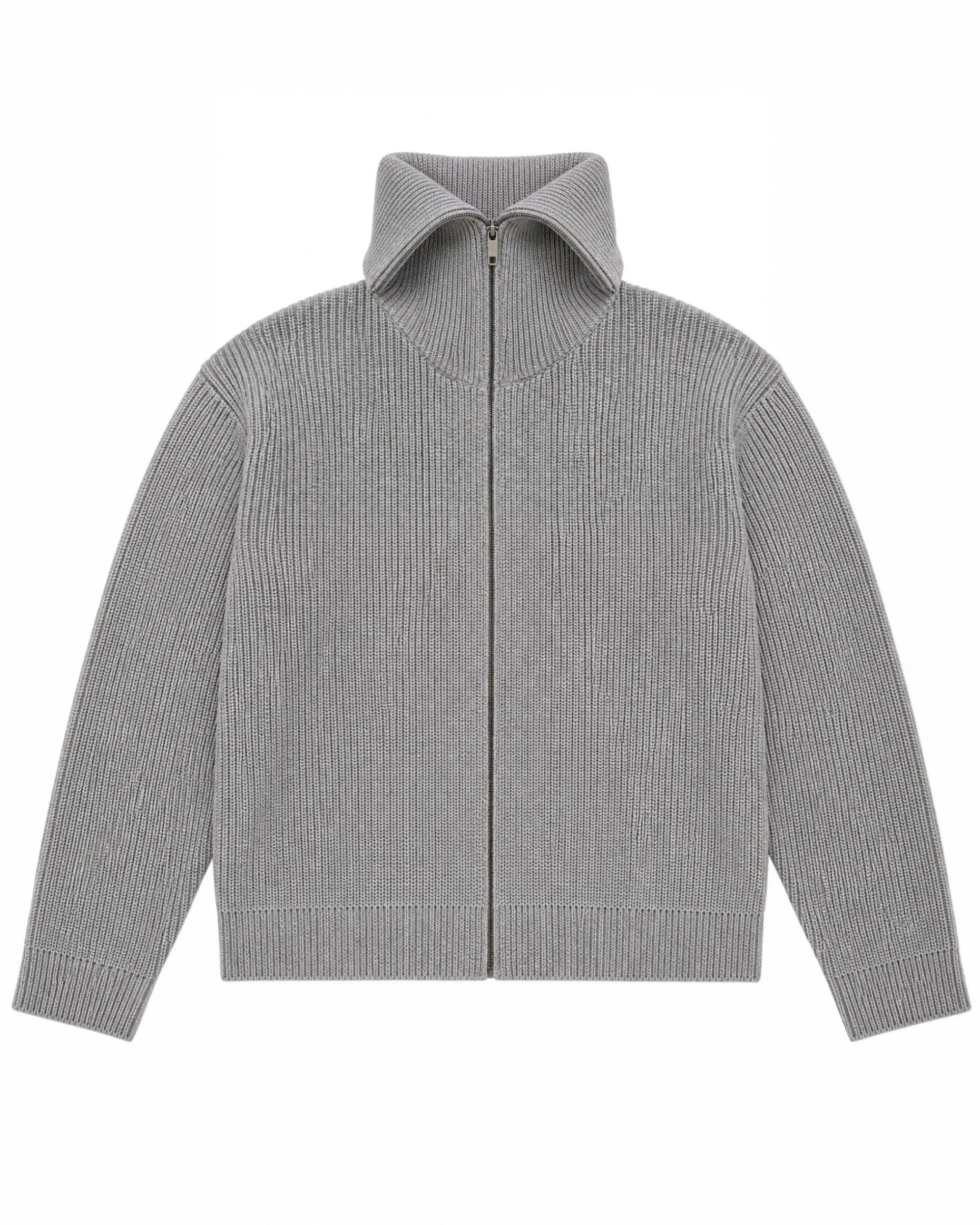 Cardigan zippé en laine mérinos gris