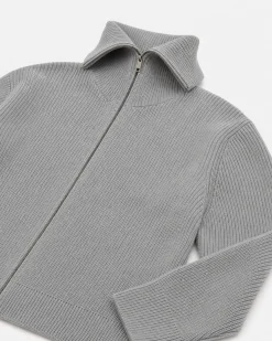 Cardigan zippé en laine mérinos gris