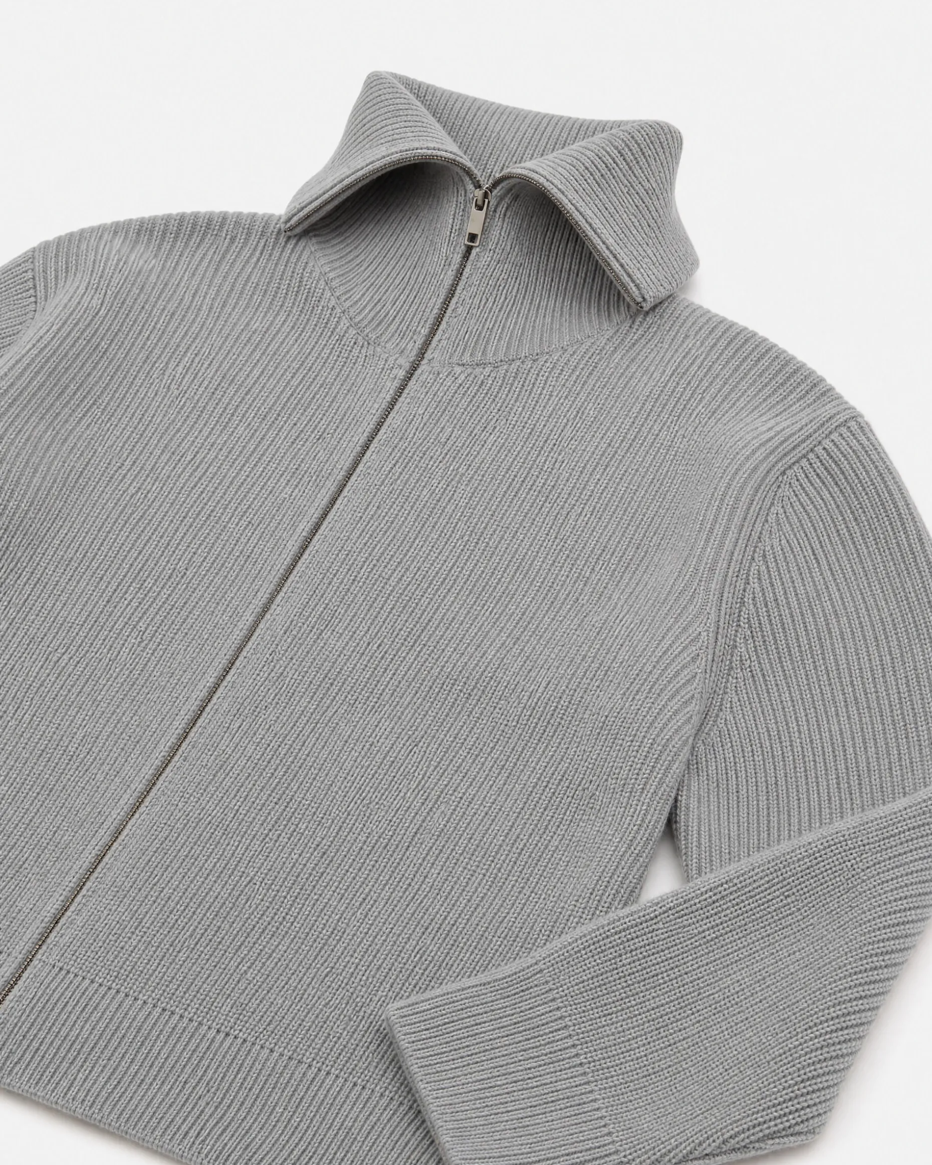 Cardigan zippé en laine mérinos gris
