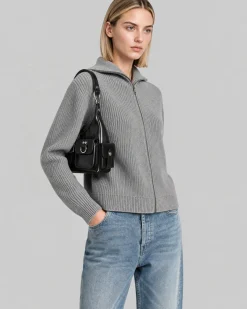 Cardigan zippé en laine mérinos gris