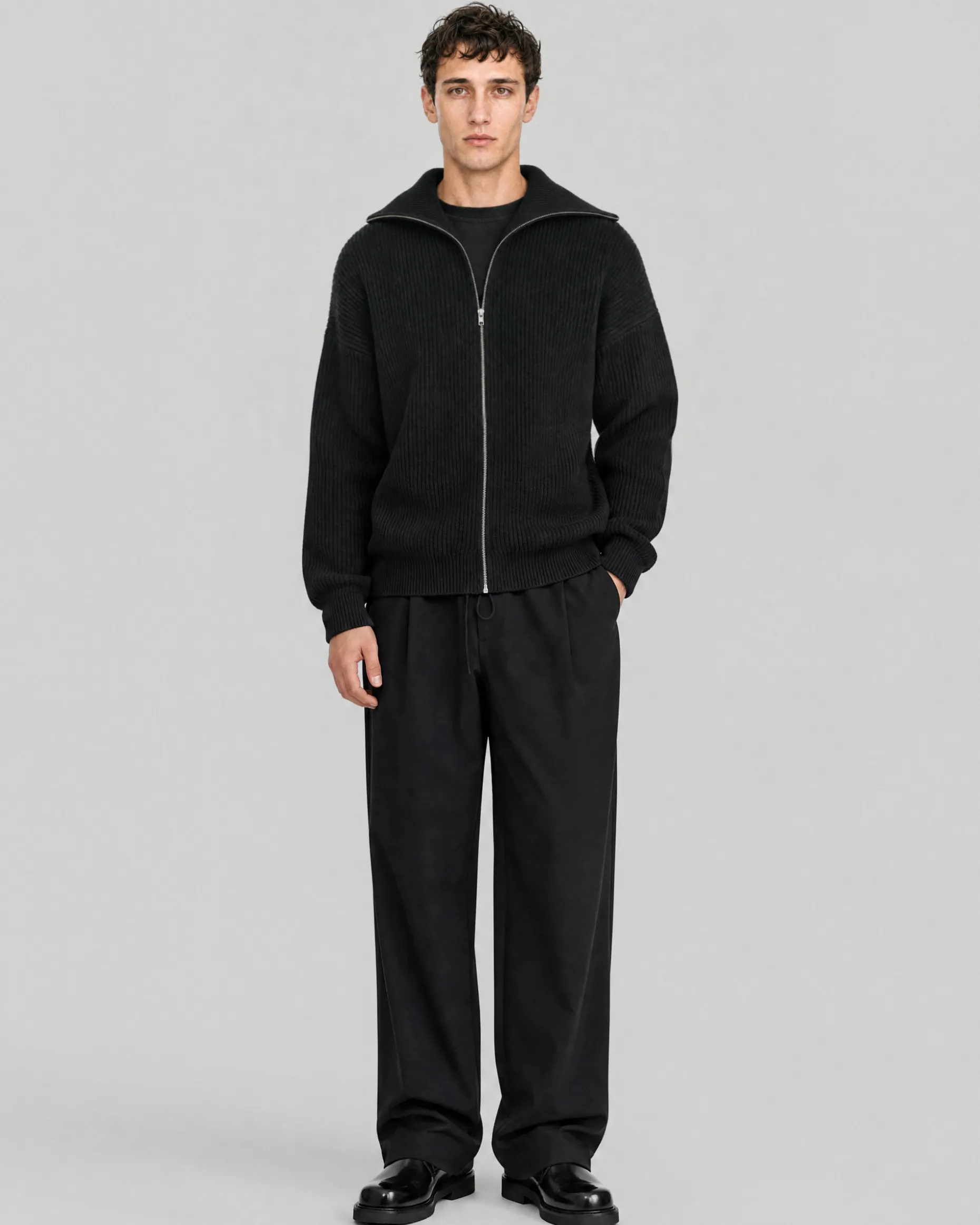 Cardigan zippé en laine noir