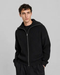 Cardigan zippé en laine noir