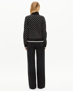 Cardigan zippé imprimé cœurs noir