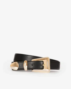 Ceinture boucle western dorée en cuir noire