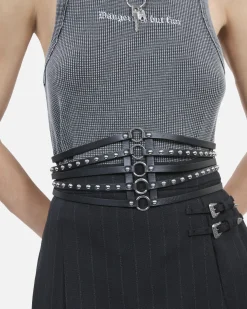 Ceinture corset en cuir avec clous noire