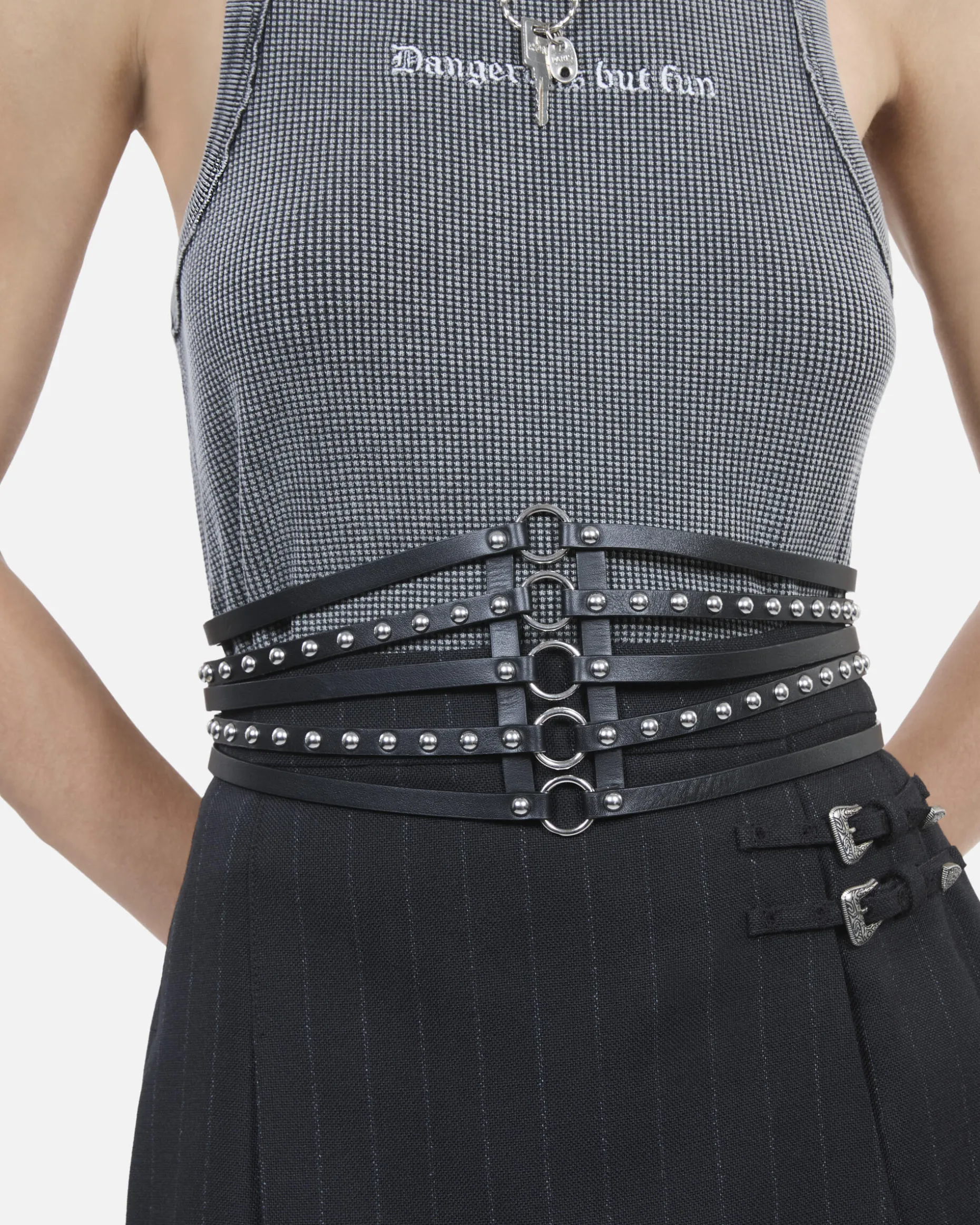 Ceinture corset en cuir avec clous noire