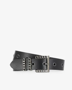 Ceinture en cuir avec boucle chaîne noire