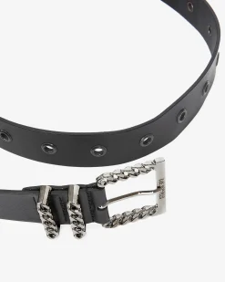 Ceinture en cuir avec boucle chaîne noire