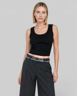 Ceinture en cuir strassée noire