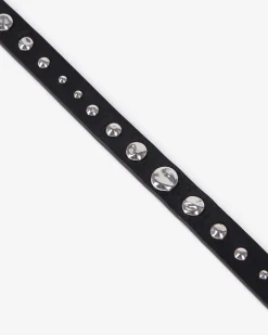 Ceinture fine en cuir avec clous noire
