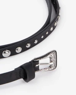 Ceinture fine en cuir avec clous noire