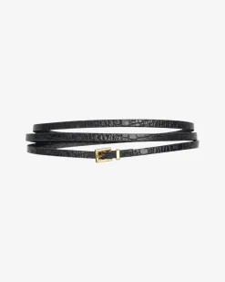 Ceinture fine en cuir effet croco noire