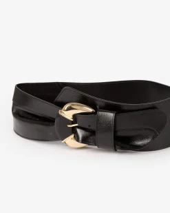 Ceinture large en cuir noire