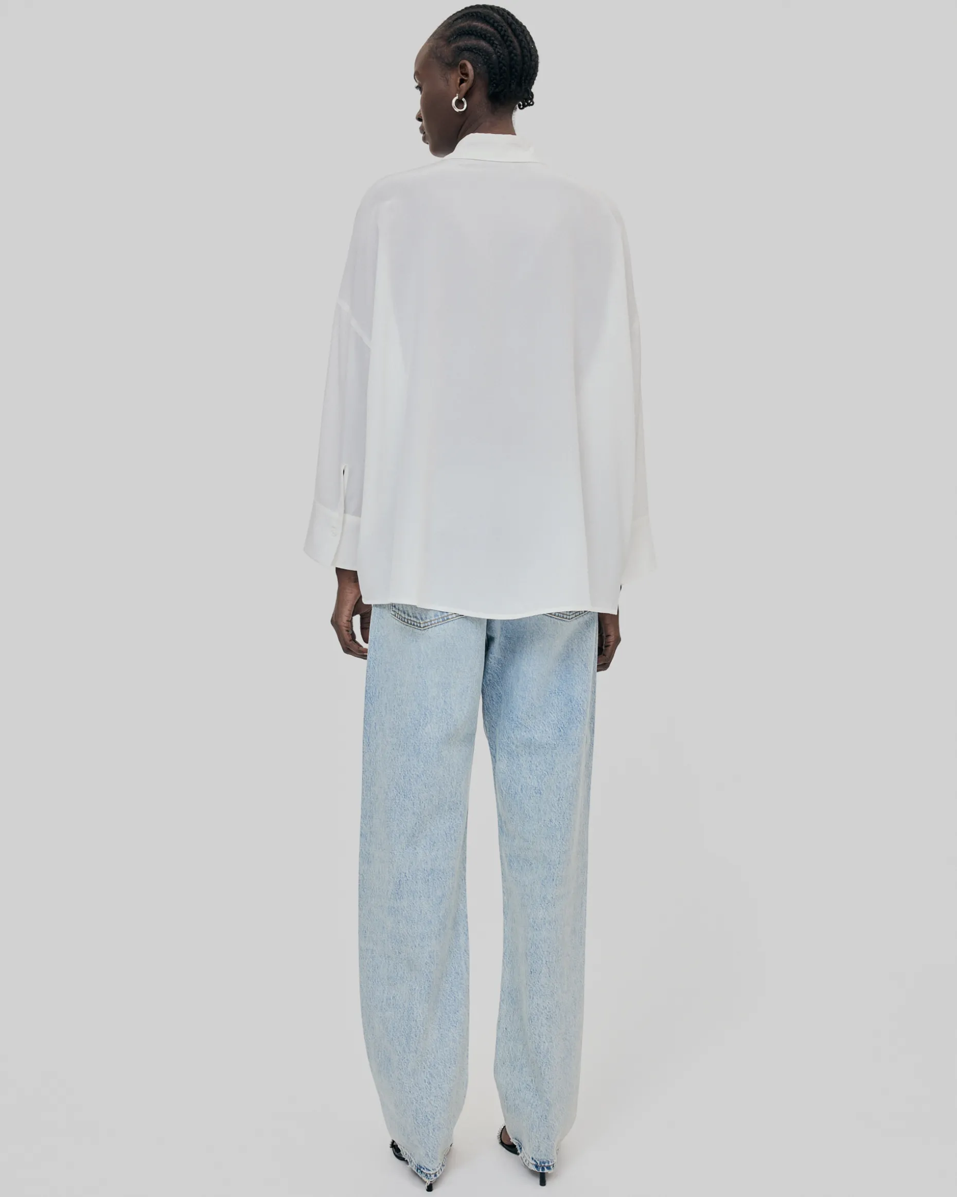 Chemise ample en soie lavée blanche