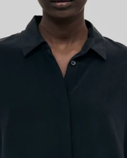 Chemise ample en soie lavée noire
