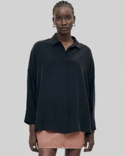 Chemise ample en soie lavée noire