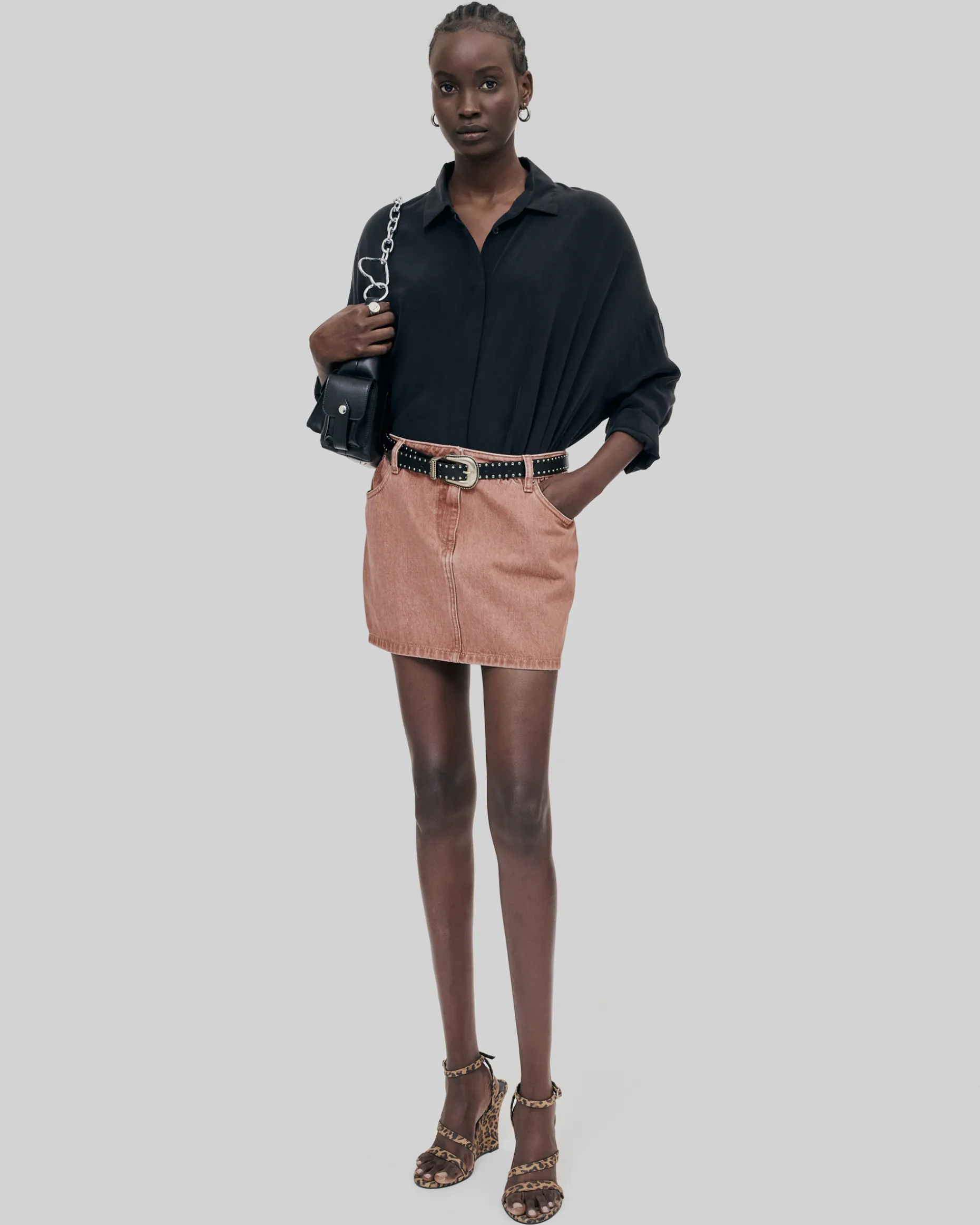 Chemise ample en soie lavée noire