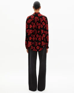Chemise ample imprimé fleuri noire
