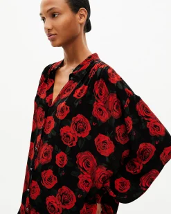 Chemise ample imprimé fleuri noire