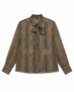 Chemise avec lavallière imprimé léopard