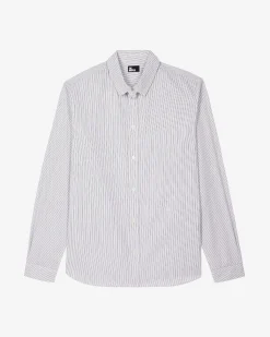 Chemise col à bride rayée noire