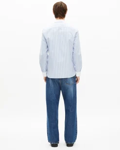 Chemise col contrasté rayée bleue