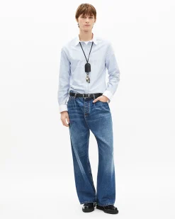 Chemise col contrasté rayée bleue