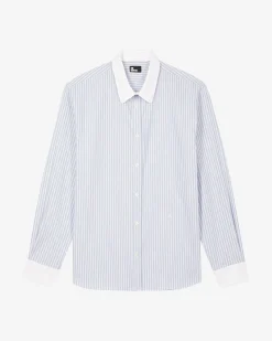 Chemise col contrasté rayée bleue