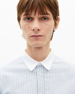 Chemise col contrasté rayée bleue