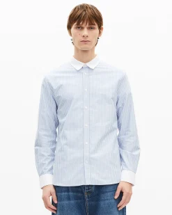 Chemise col contrasté rayée bleue