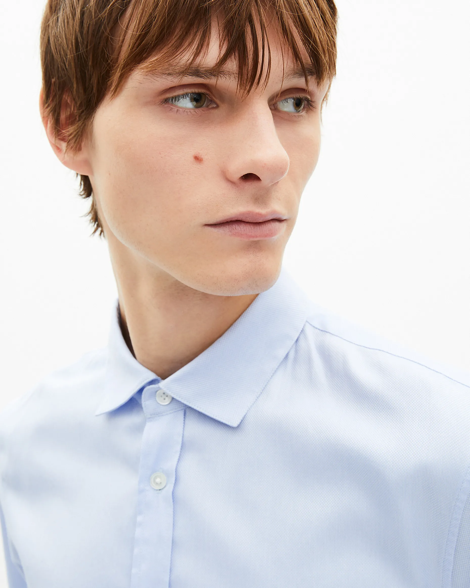 Chemise col italien bleue