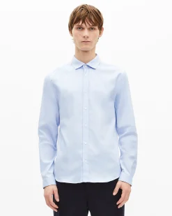 Chemise col italien bleue