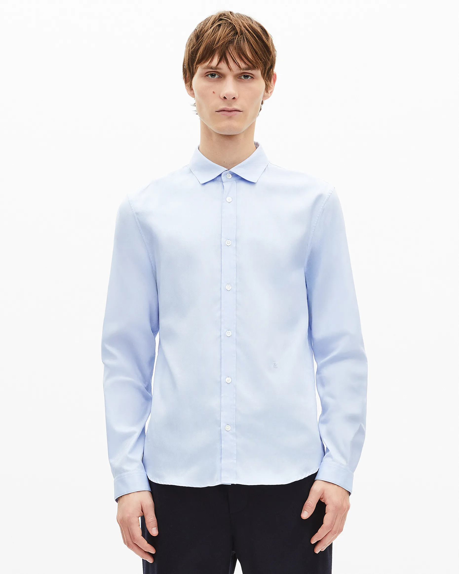Chemise col italien bleue