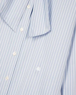 Chemise col lavallière en coton mélangé rayée bleue