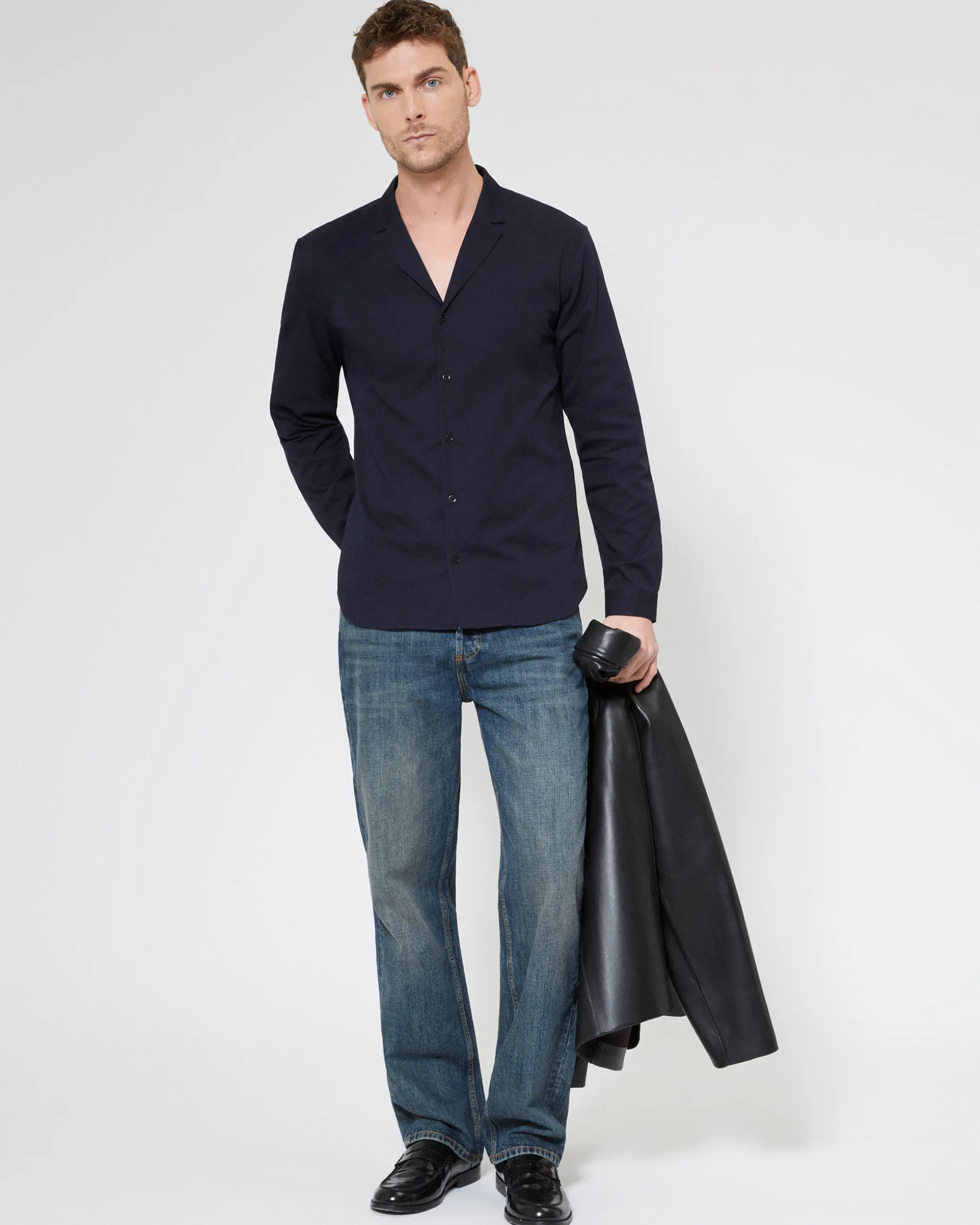 Chemise col tailleur marine