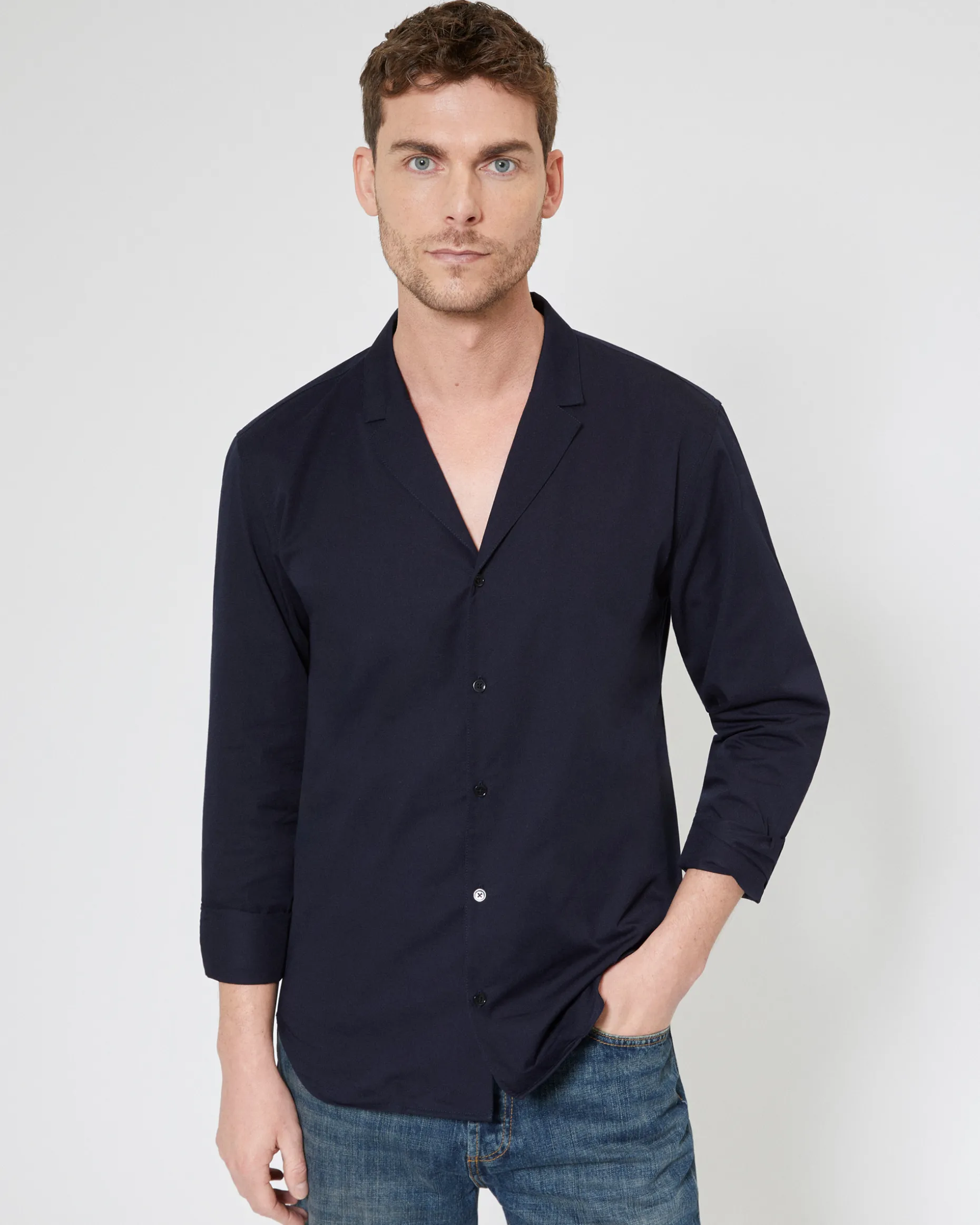 Chemise col tailleur marine